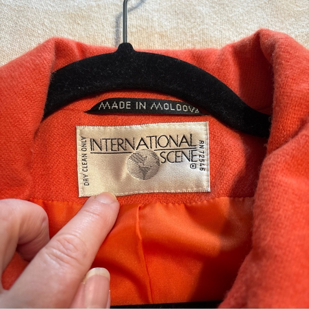 VTG International Scene Orange‎ Wool Blend Pea Coat  Lined Women’s SZ 11/12 - Picture 3 of 15